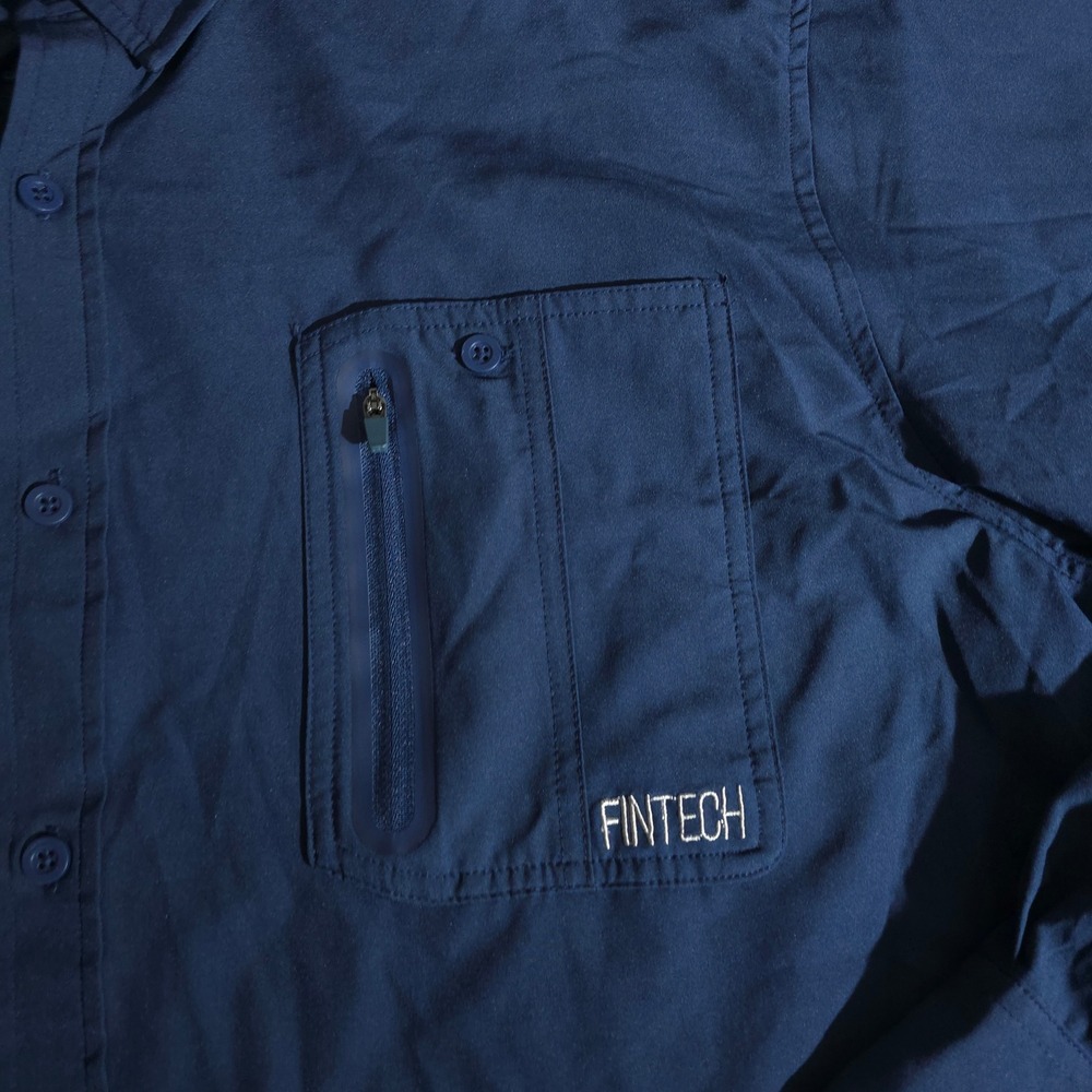 Fintech Fishing Shirt Mens XXL Navy Blue Long Sleeve Roll Tab Zip Pocket Stretch - Picture 7 of 12